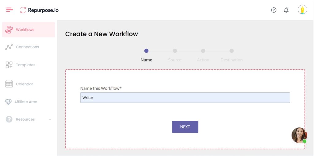 Repurpose.io's workflow creation page.