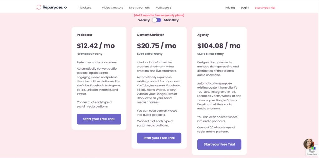 Repurpose.io's pricing plans.