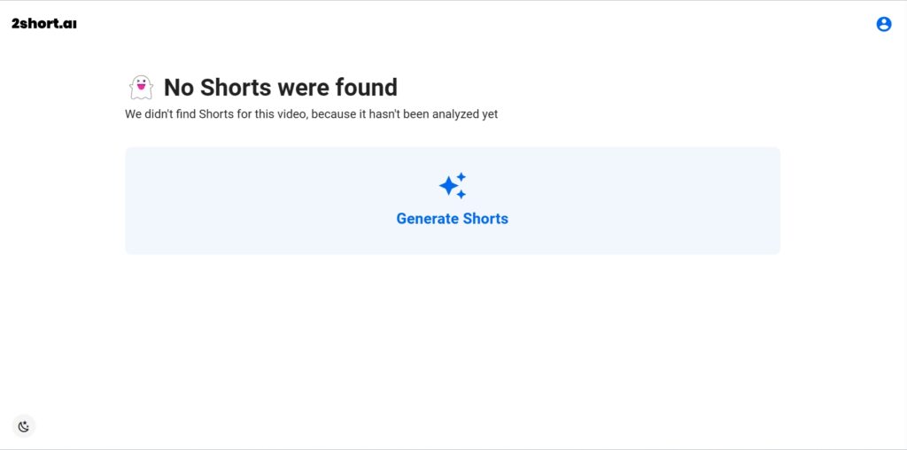 2shots.ai's "No Shorts were found" screen.