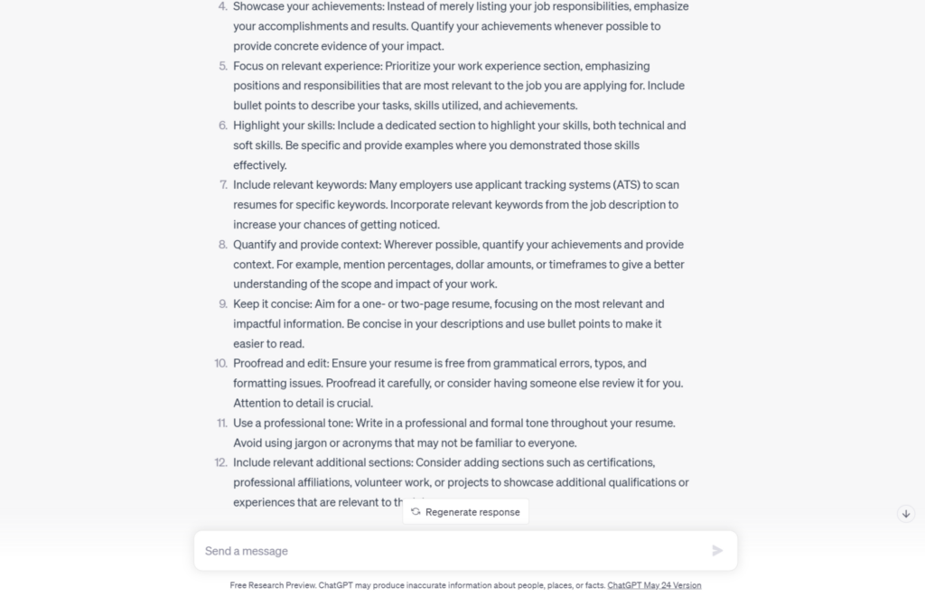 ChatGPT for resume best practices prompt. Image 2 of 3.