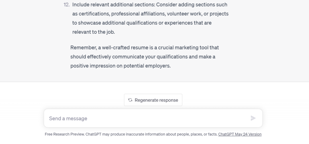 ChatGPT for resume best practices prompt. Image 3 of 3.