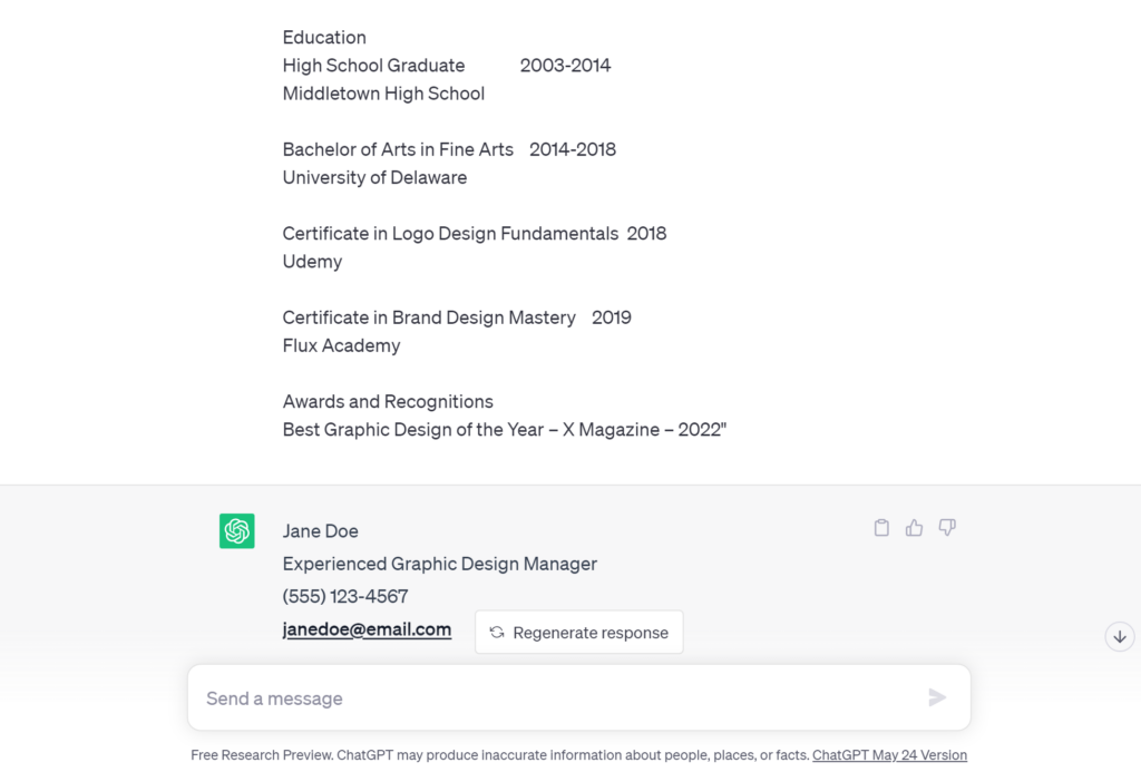 ChatGPT for resume best practices. Rewrite. Image 3 of 3.