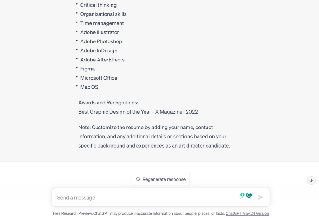 ChatGPT for resume result. Image 4 of 4.