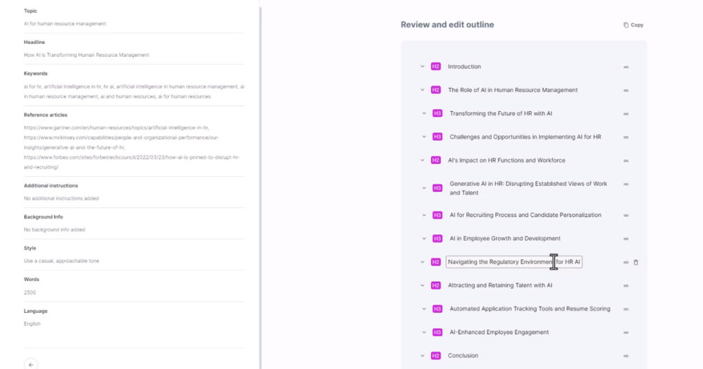 Junia AI Writer Outline